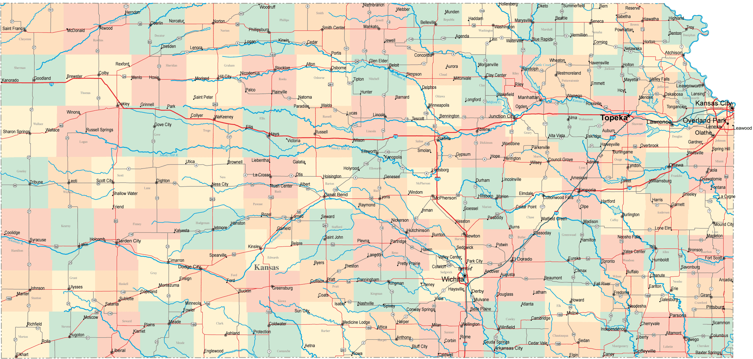 Kansas Road Map - KS Road Map - Kansas Highway Map