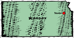 Kansas woodcut map showing location of Topeka